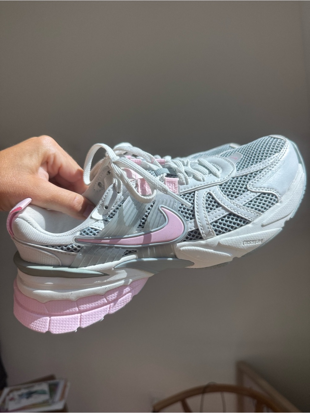 Nike Women's Grey and Pink Mesh Running Sneakers